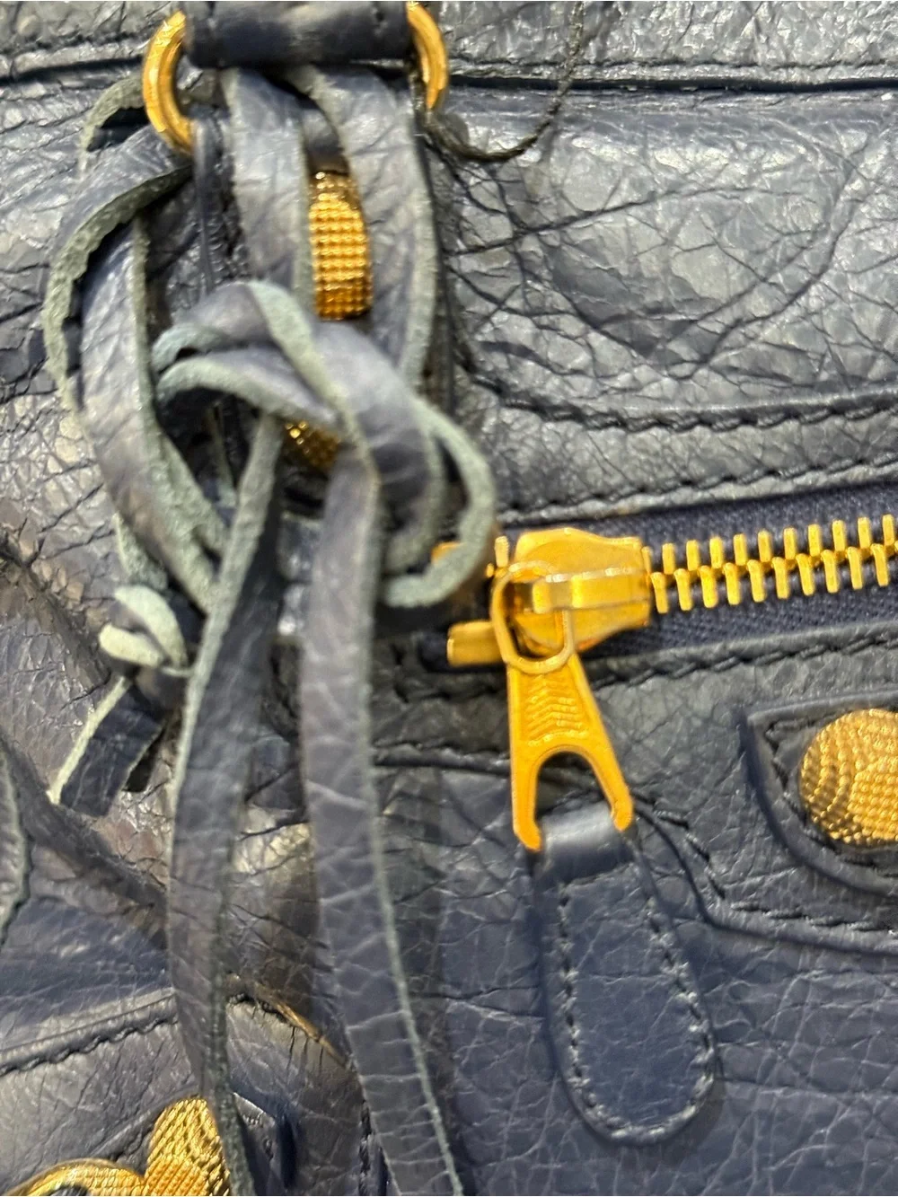 Balenciaga Navy Blue Leather Satchel with Gold Hardware - Picture 2 of 8